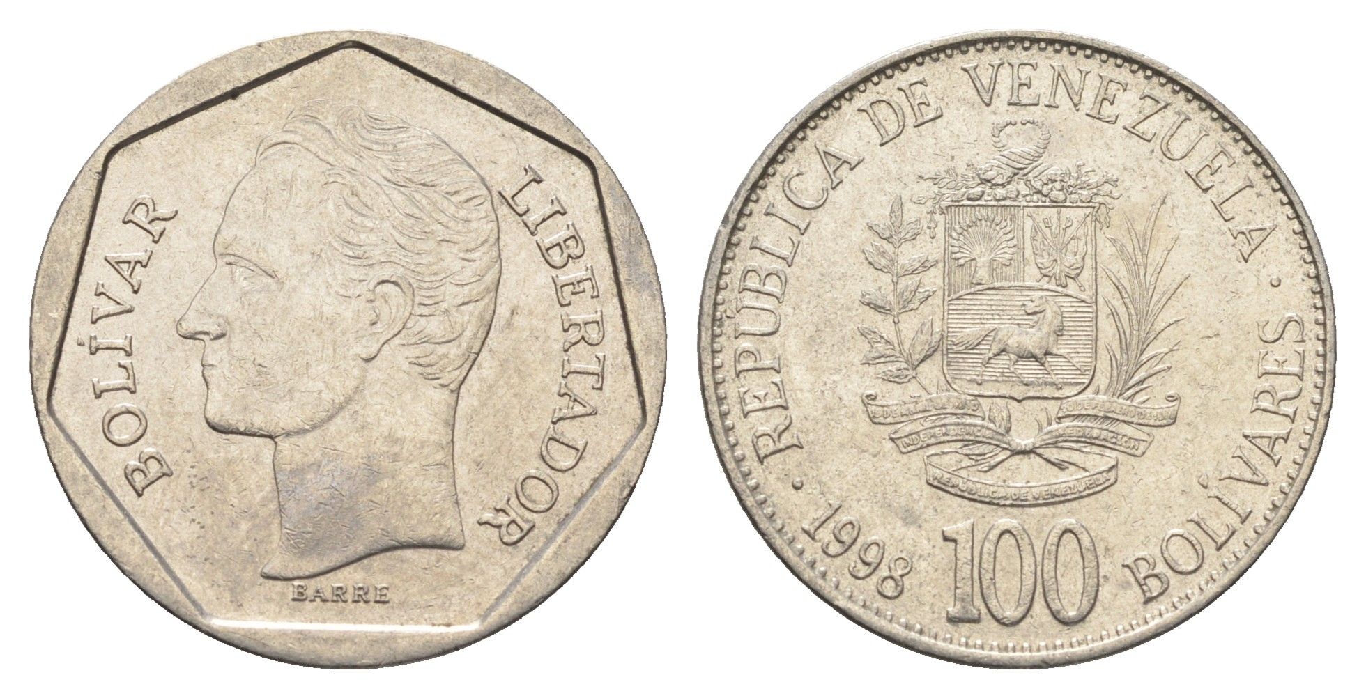 Венесуэла 100 боливаров 1998 Симон Боливар Y 78.1 сталь плакированная никелем 4663-345