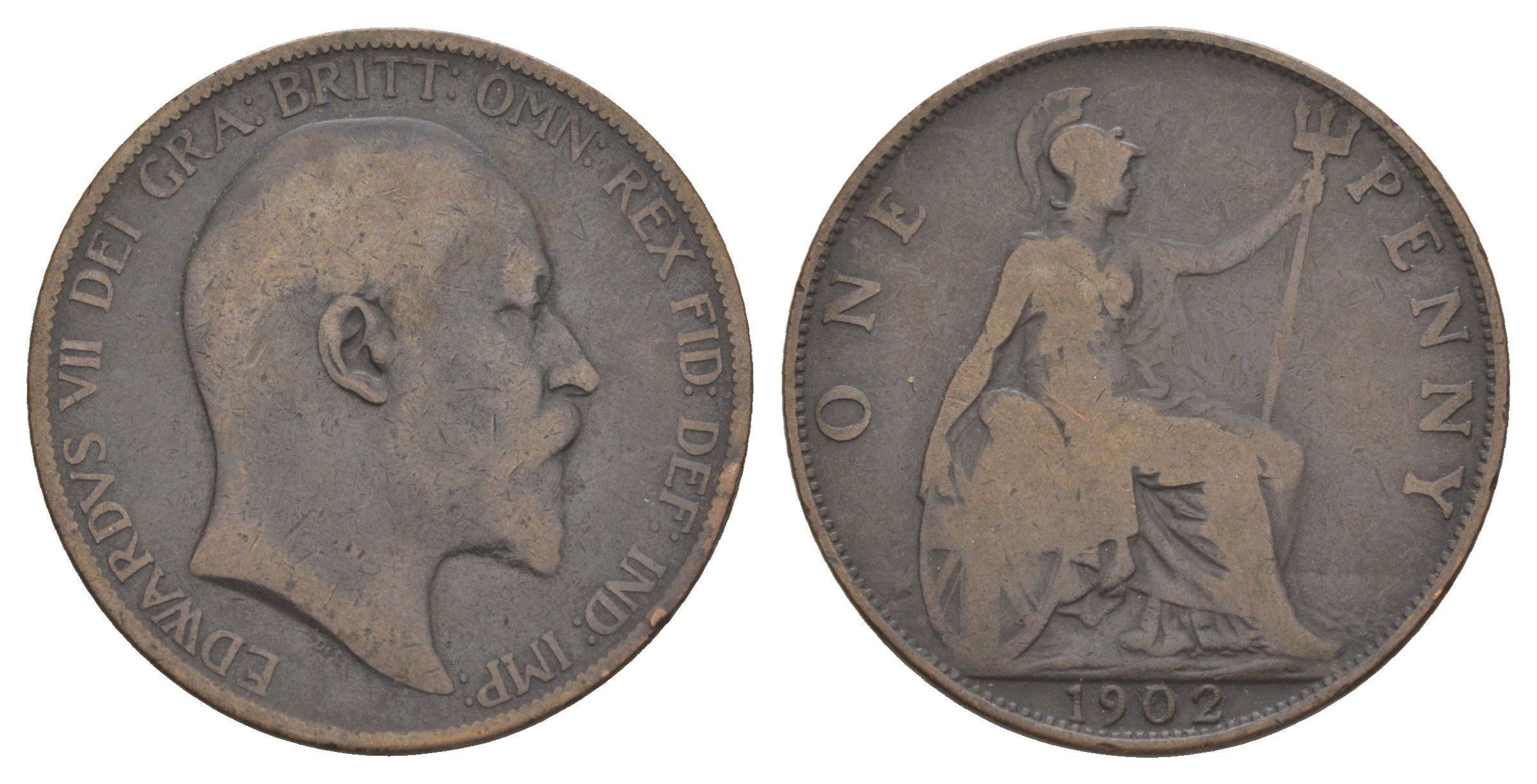 Великобритания 1 пенни 1902 Эдуард VII (1901-1910) KM 794.2, Spink 3990 бронза 4634-916