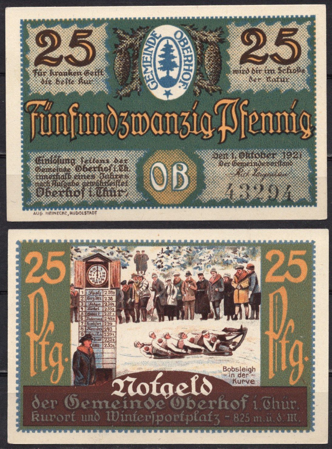 Германия, Оберхоф 25 пфеннигов 1921 Нотгельд бумага 7555-59-2-1
