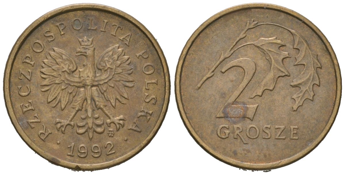 Польша 2 гроша 1992 KM 277 латунь 4567-946