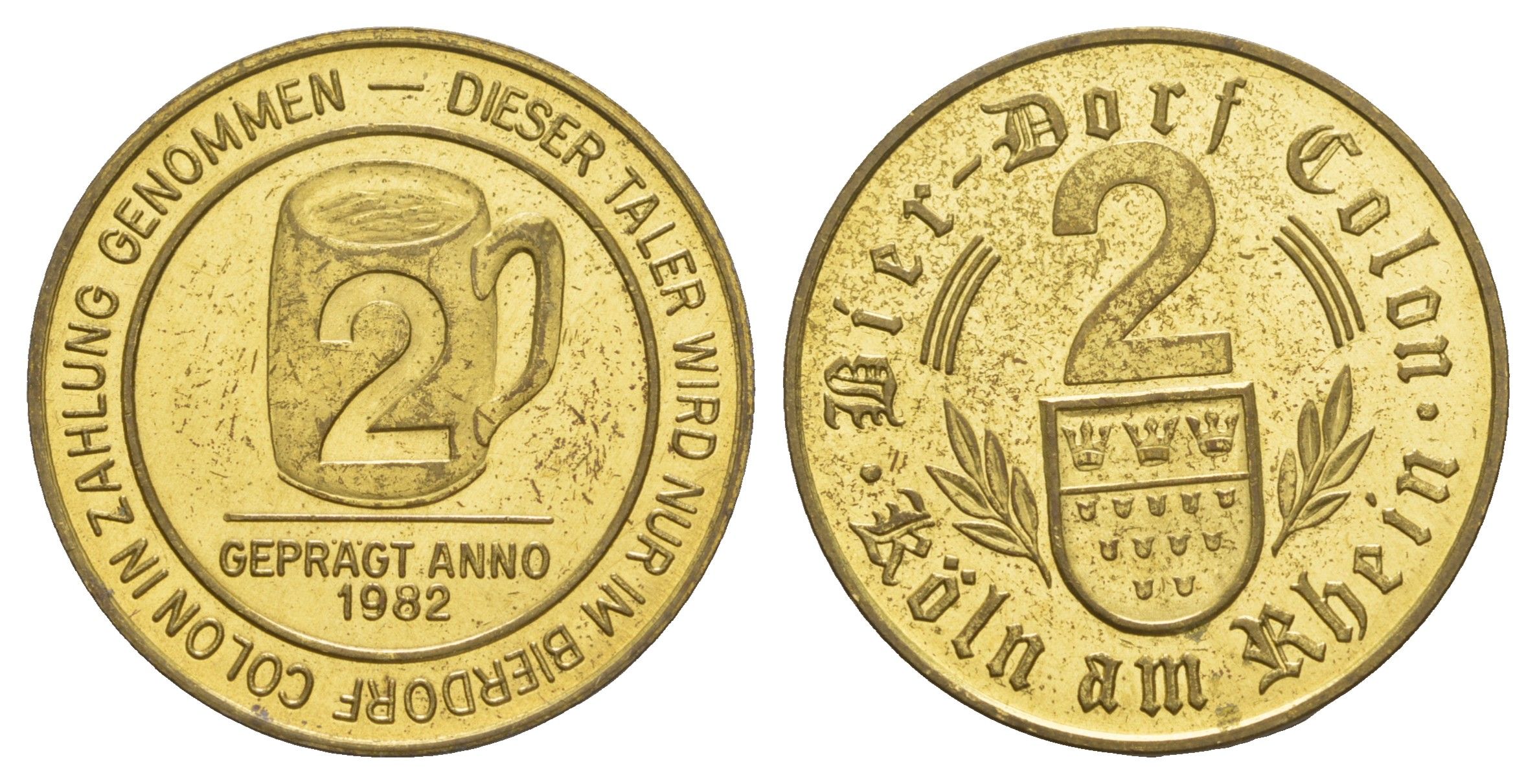 Кельн жетон в 2 "стакан пива" 1987 диаметр 30 мм, вес 12 гр латунь aUNC 4653-943