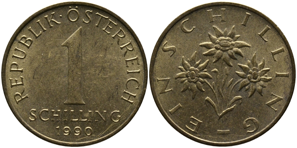 АВСТРИЯ 1 ШИЛЛИНГ 1990 KM 2886 алюминиевая бронза 33-432