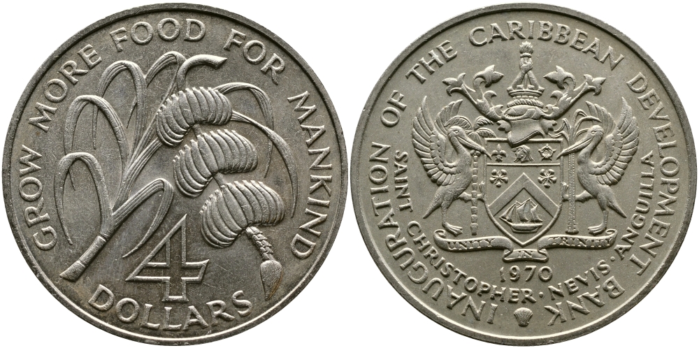 Сент-Кристофер-Невис-Ангилья 4 доллара 1970 FAO, открытие Карибского Банка Развития KM 1 медно-никель UNC 00-000-00
