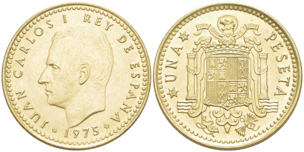 Испания 1 песета 1975 (76) Хуан Карлос I (1975-2001) KM 806 алюминиевая бронза 4519-921