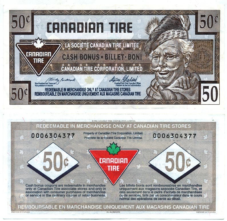 КАНАДА TIRE MONEY 50 ЦЕНТОВ ND CASH BONUS BILLET BONI бумага 7146-49-2-1