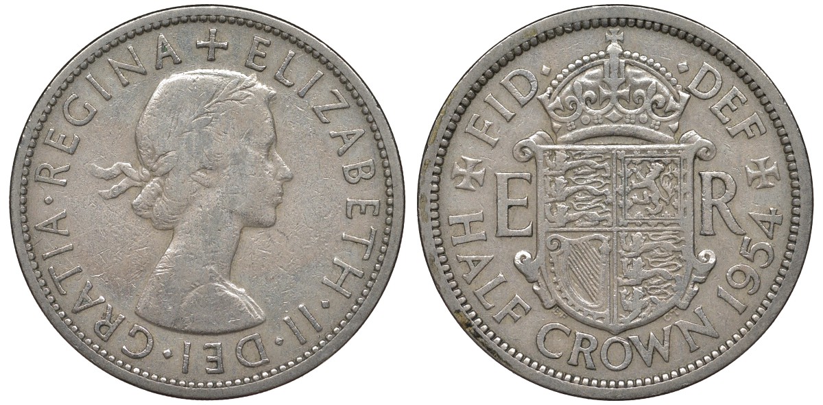 Великобритания 1/2 кроны 1954 Елизавета II (1952-2022) KM 907, Spink 4145 медно-никель 4131-625