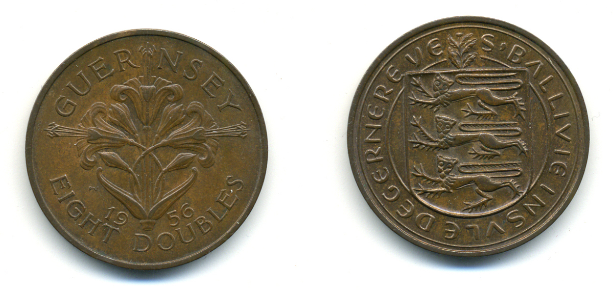 Гернси 8 даблов (дублей) 1956 KM 16 бронза 83-1114