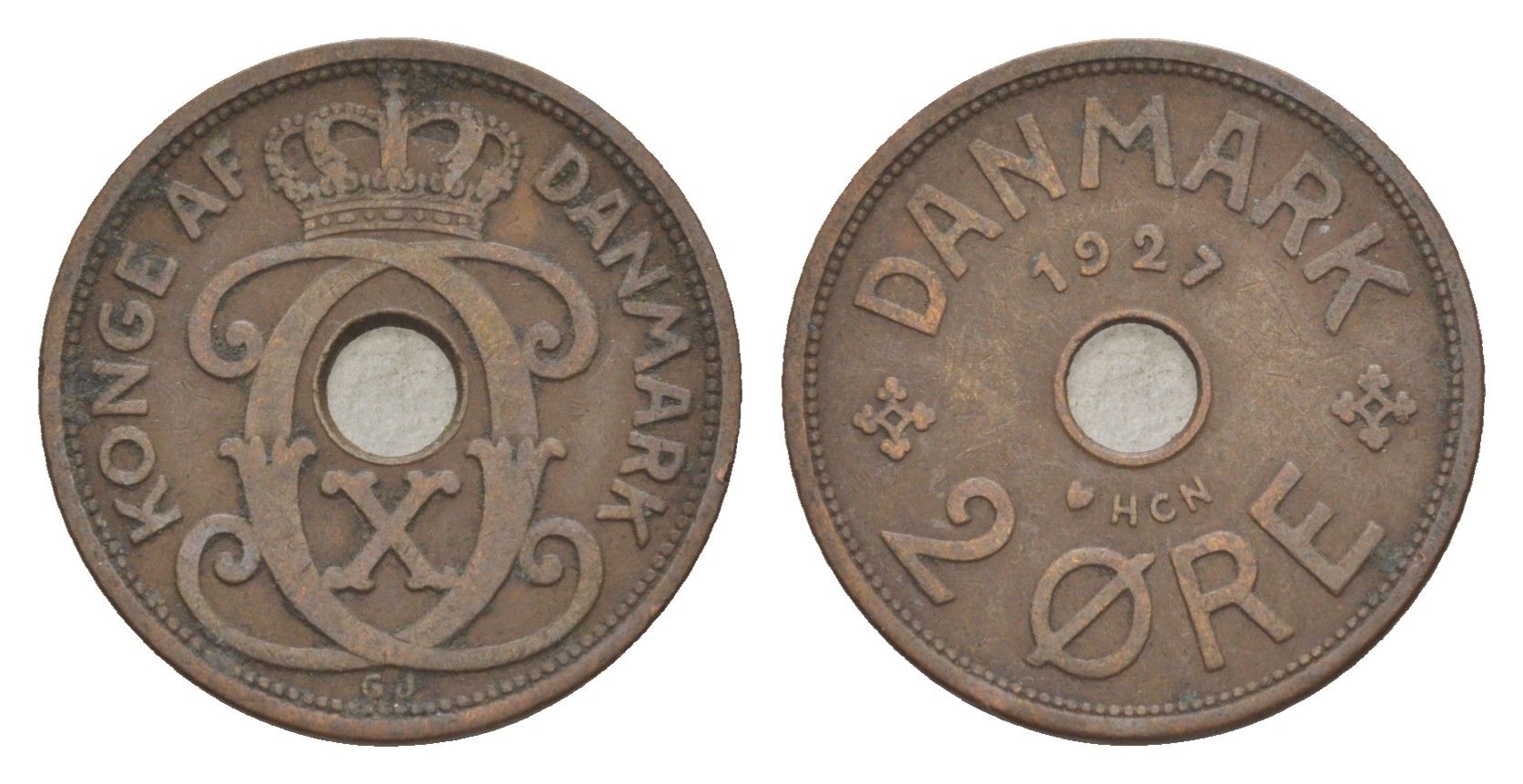 Дания 2 эре 1927 HCN, Кристиан X (1912-1947) KM 827 бронза 4639-727