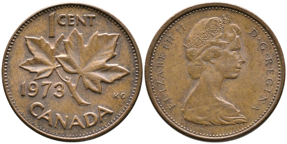 Канада 1 цент 1973 Елизавета II (1952-2022), кленовый лист KM 59.1 бронза 4528-737
