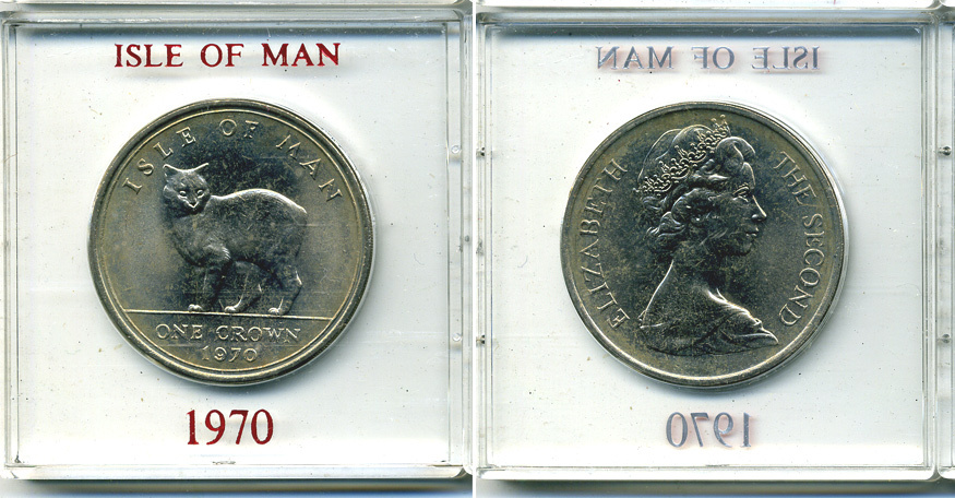 Остров Мэн 1 крона 1970 кошка Мэна, в оригинальной пластиковой коробке KM 18 медно-никель UNC 6-6-1-64