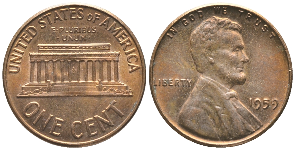 США 1 цент 1959 Авраам Линкольн KM 201 медь цинк 100-1058