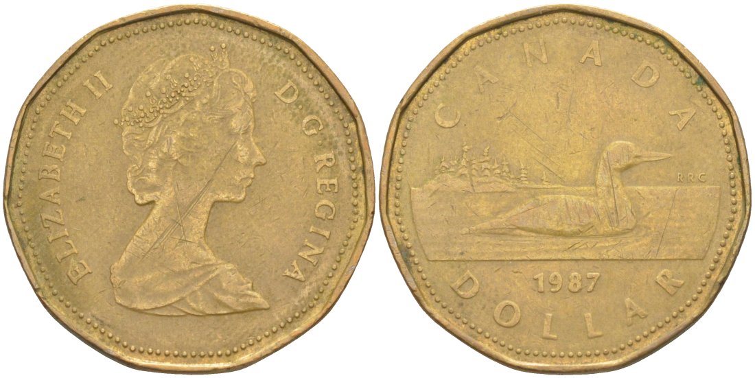 Канада 1 доллар 1987 Елизавета II (1952-2022), утка KM 157 никель плакированный алюминиевой бронзой 63-455