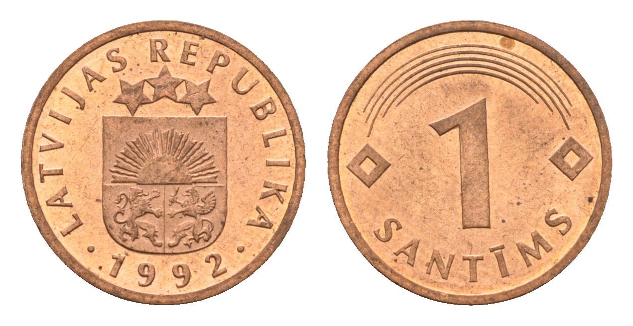 Латвия 1 сантим 1992 KM 15 сталь плакированная медью UNC 4689-817