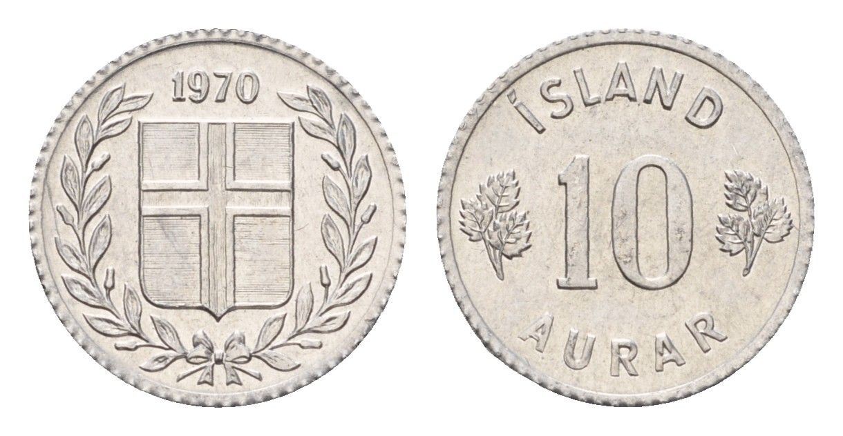 Исландия 10 эйре 1970 KM 10a алюминий UNC 4690-725