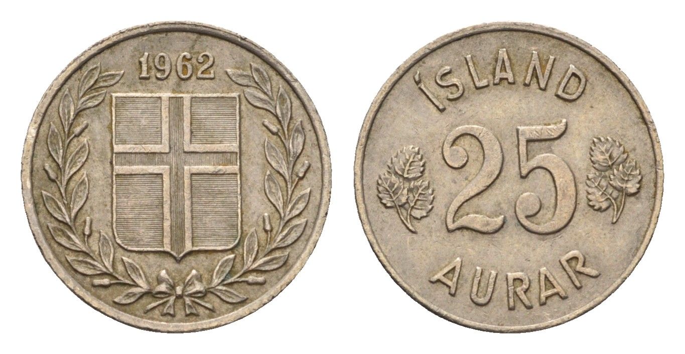 Исландия 25 эйре 1962 KM 11 медно-никель 4690-623
