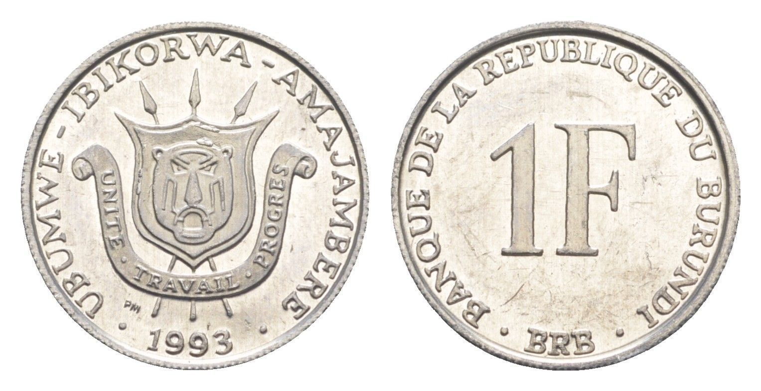 Бурунди 1 франк 1993 KM 19 алюминий UNC 4652-947