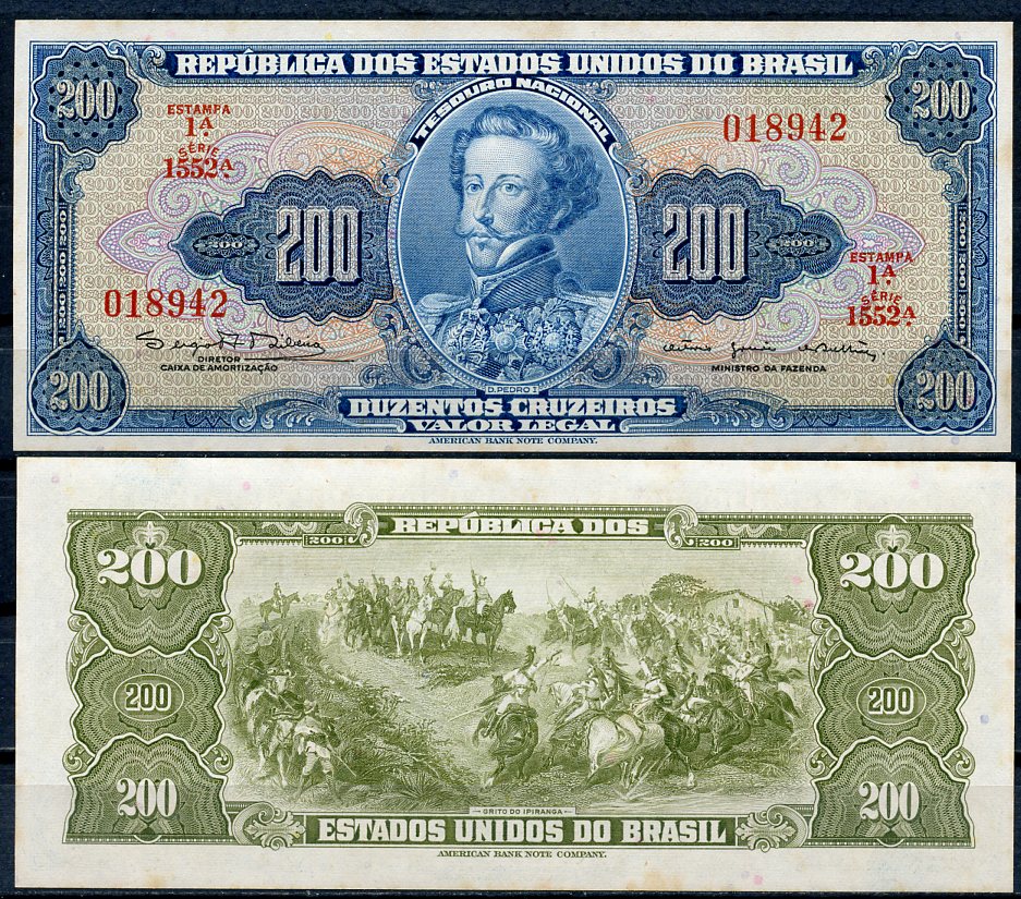 Бразилия 200 крузейро ND (1964) Император Педру I, битва при Ипиранге, серия 1552 Pick 171 c  бумага  аUNC  7200-18-1