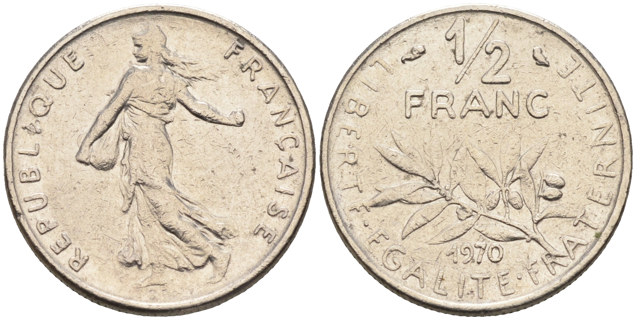 Франция 1/2 франка 1970 сеятель KM 931.1 никель    4169-149