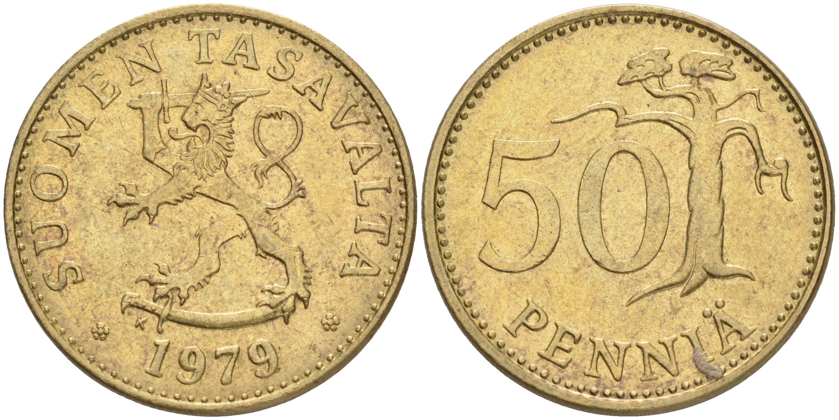 ФИНЛЯНДИЯ 50 ПЕННИ 1979 K KM 48 алюминиевая бронза 4556-213