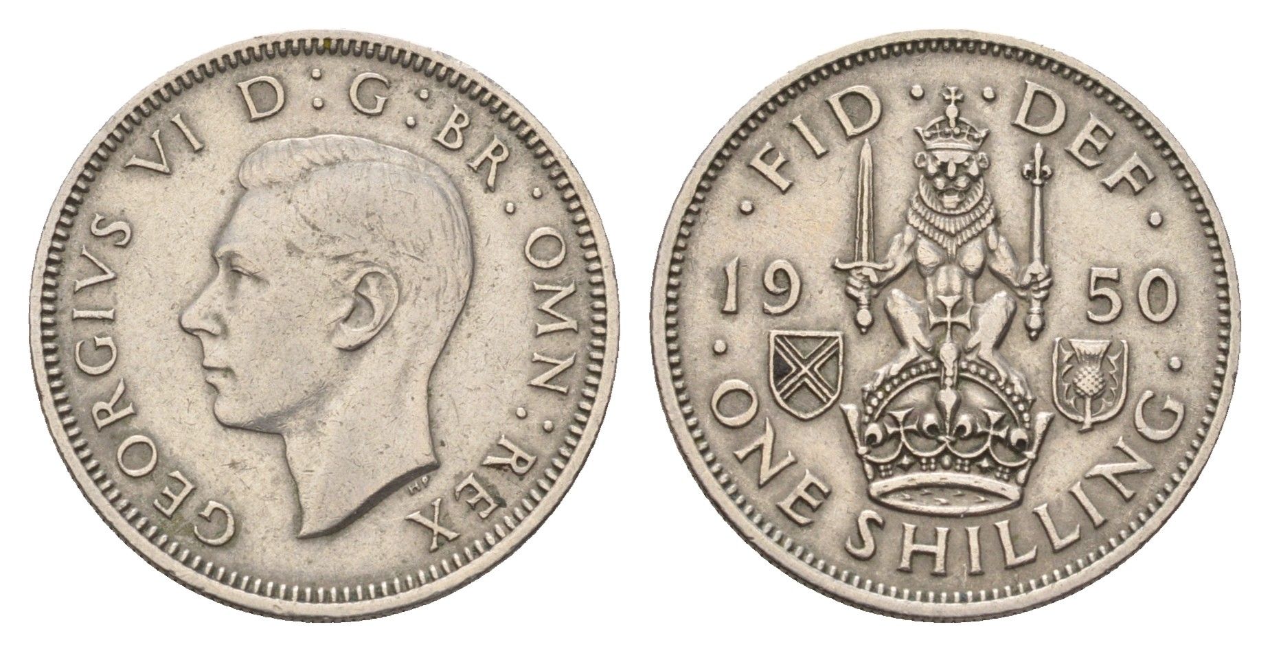 Великобритания 1 шиллинг 1950 Георг VI (1936-1952), Шотландский герб KM 877, Spink 4109 медно-никель 4116-655