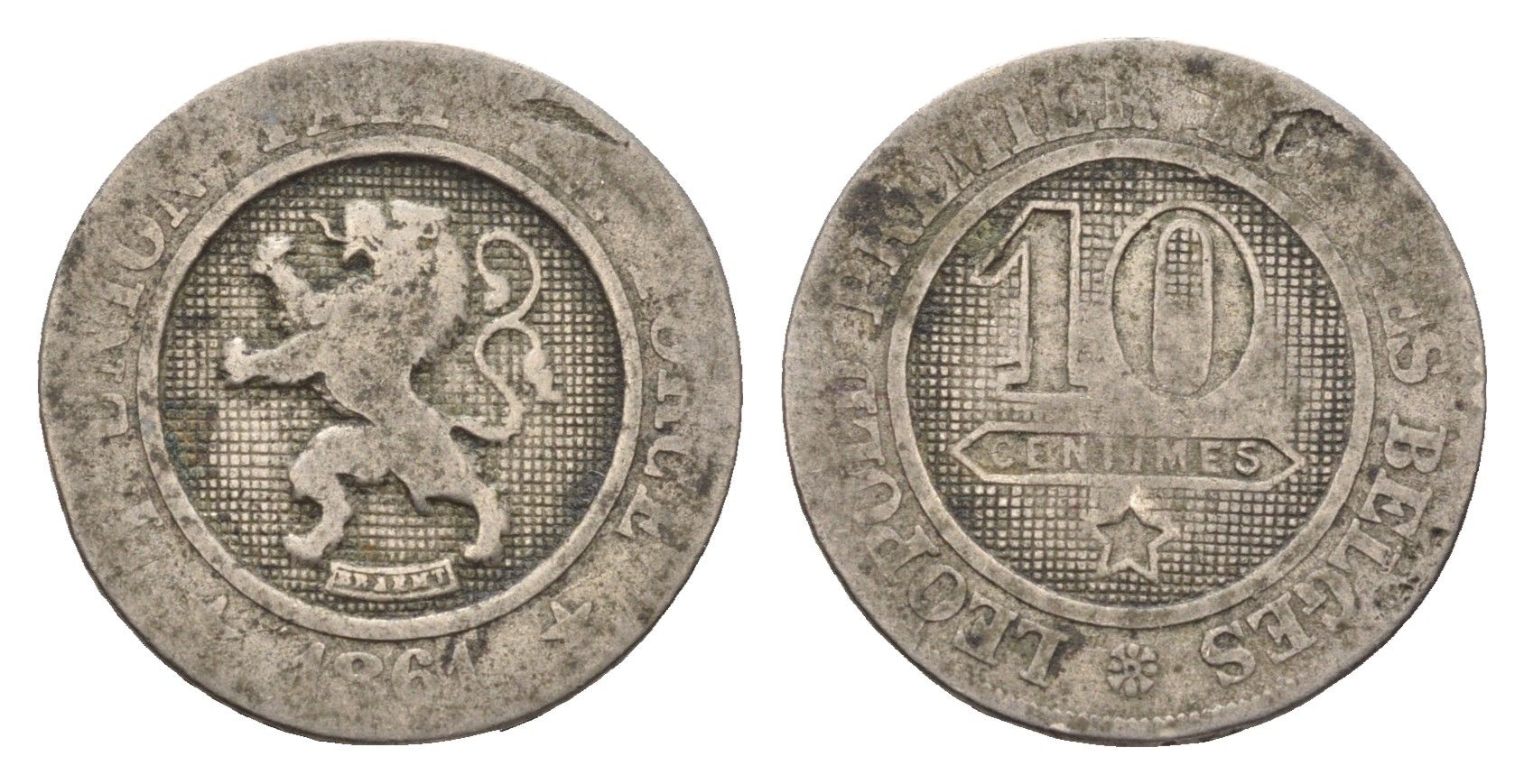 Бельгия 10 сантимов 1864 Леопольд I (1831-1865) KM 22 медно-никель 4151-611