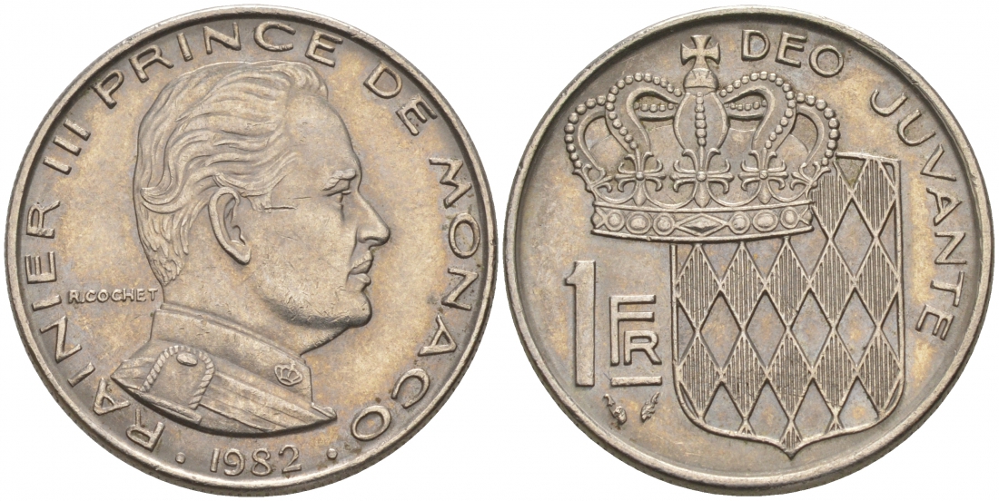 Монако 1 франк 1982 Ренье III (1949-2005) KM 140 никель 73-1411