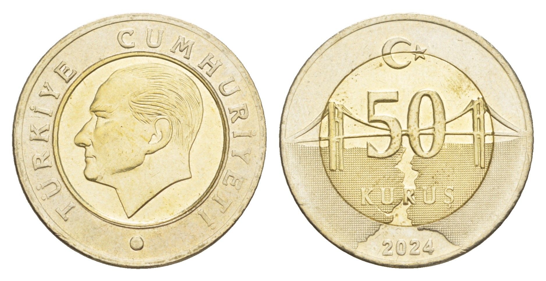 Турция 50 курушей 2024 Кемаль Ататюрк KM 1243 биметалл 4650-457