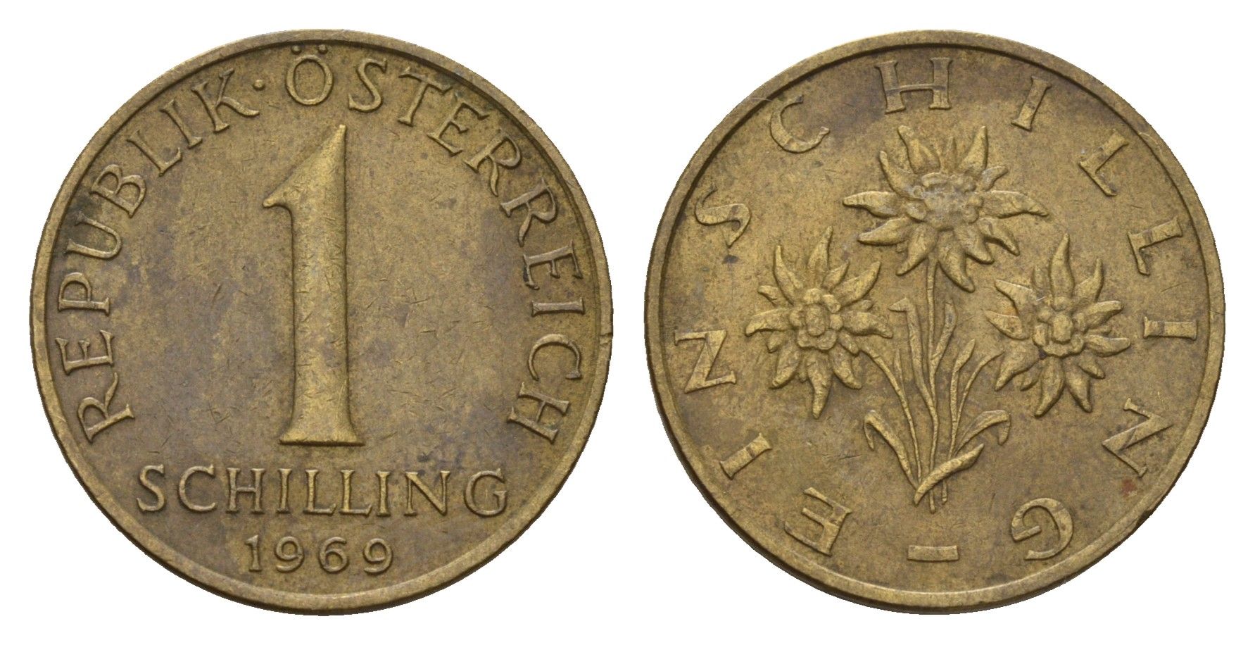 Австрия 1 шиллинг 1969 KM 2886 алюминиевая бронза 4671-625