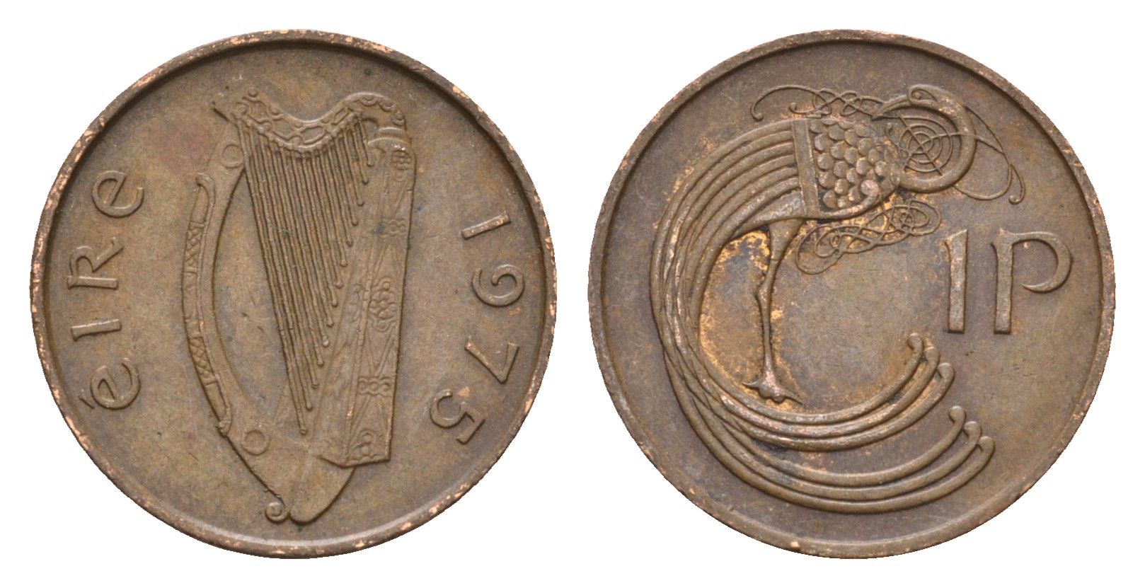 Ирландия 1 пенни 1975 мифологическая птица лира KM 20 бронза 4687-928