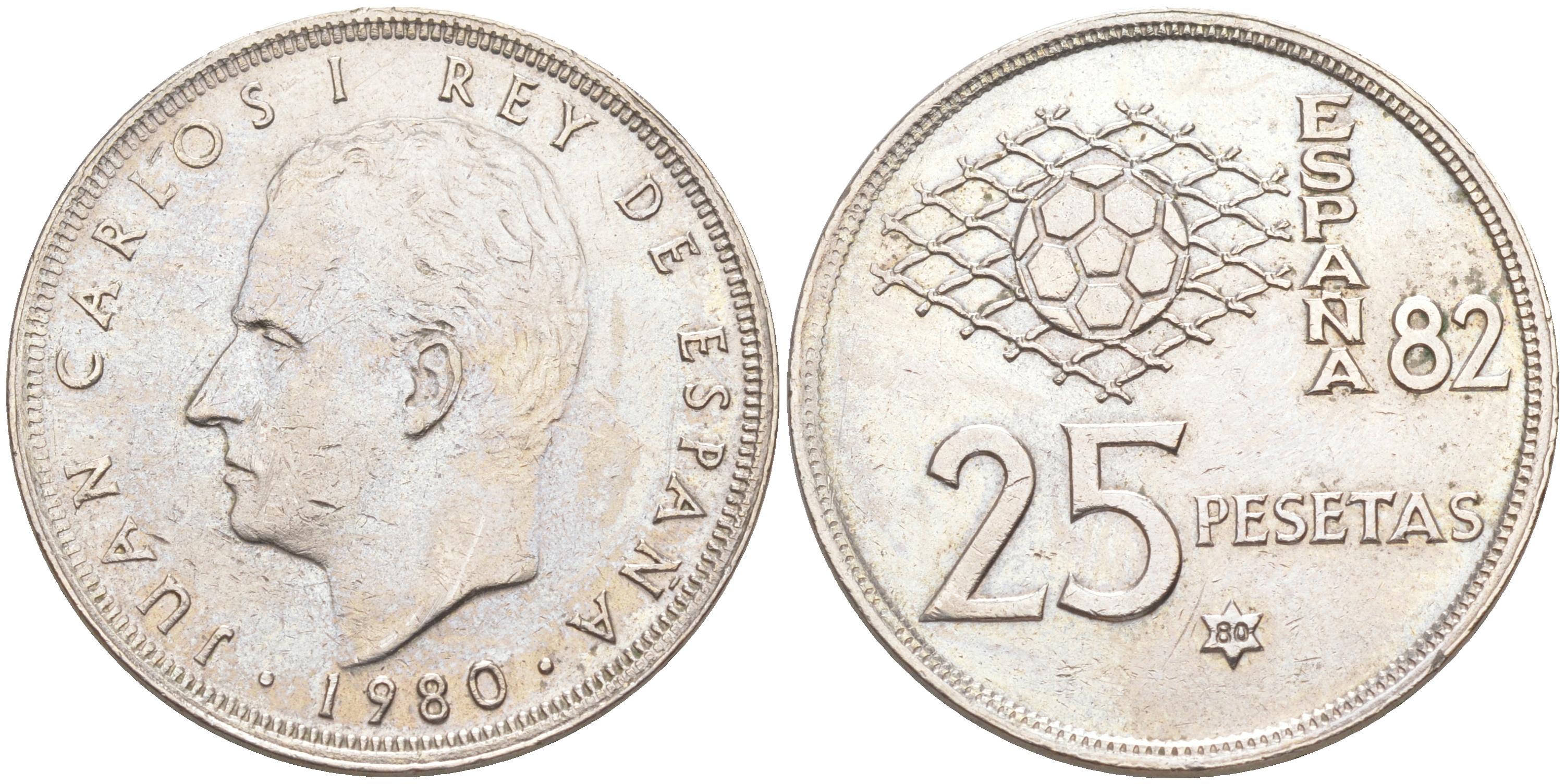 Испания 25 песет 1980 (80), чемпионат мира по футболу, Испания 82 KM 818 медно-никель 106-241