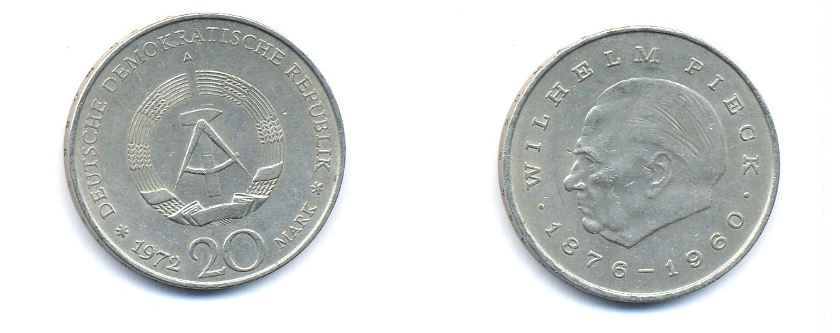 ГДР 20 марок 1972 А, Вильгельм Пик (1876-1960) KM 42 медно-никель 3333-344