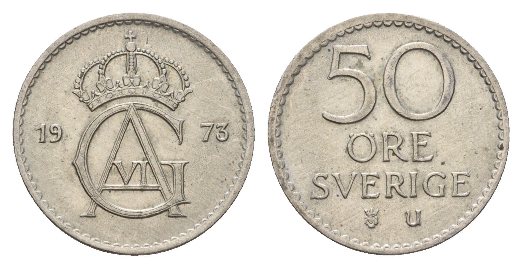 Швеция 50 эре 1973 U, Густав VI Адольф (1950-1973) KM 837 медно-никель 75-1223