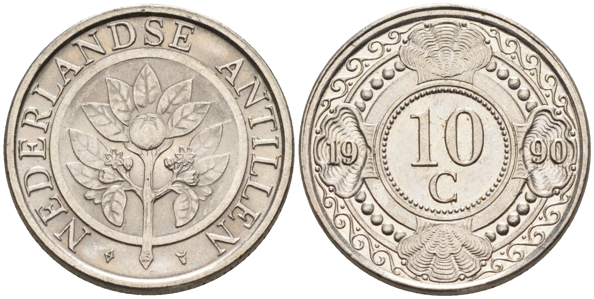Нидерландские Антилы 10 центов 1990 Беатрикс (1980-2013) KM 34 никелированная сталь 4169-355