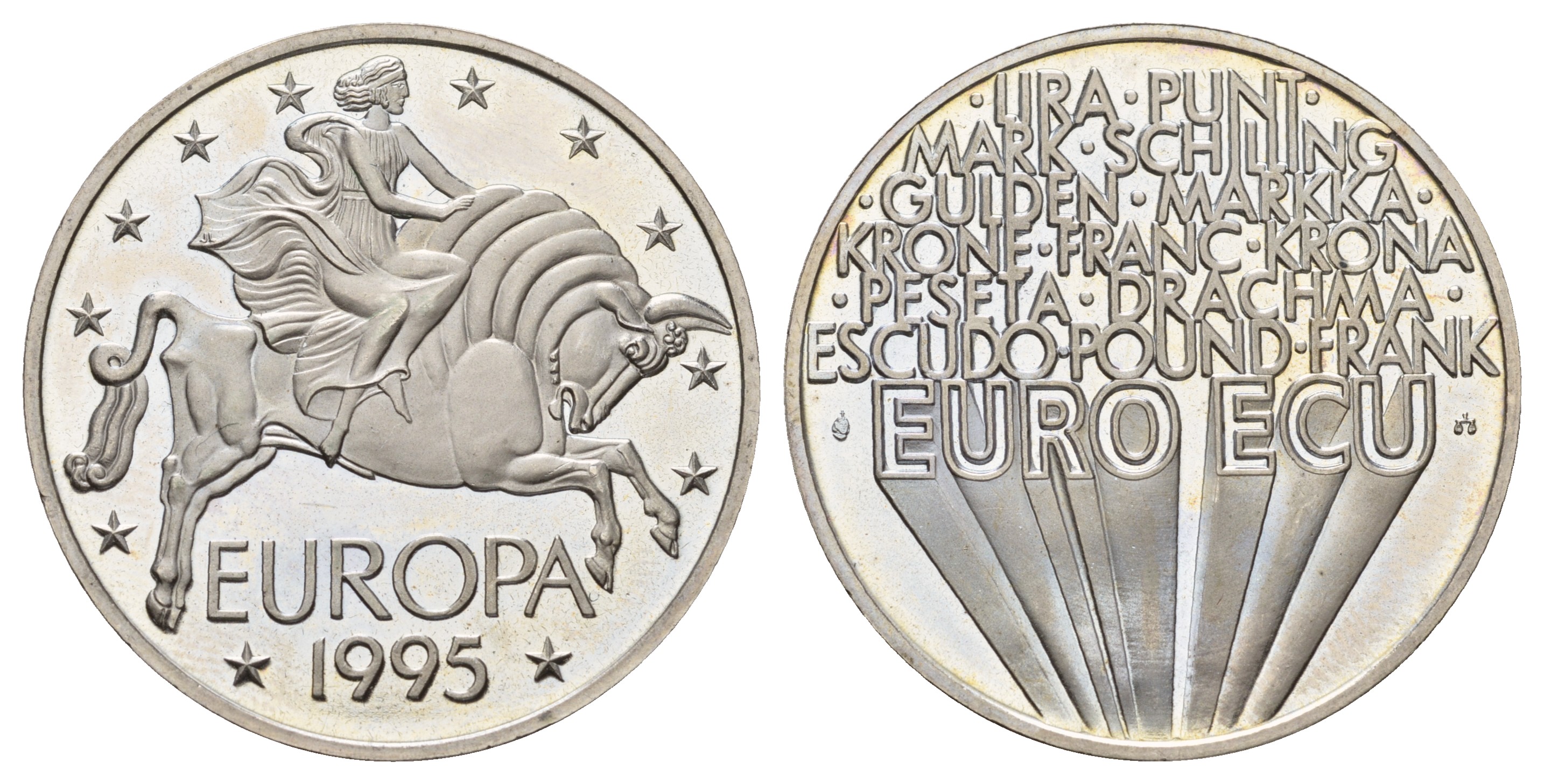 Бельгия 1 евро экю 1995 похищение Европы, 37 мм медно-никель UNC 4184-1122