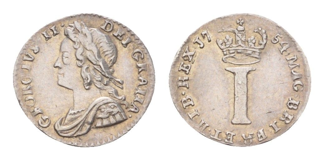 Великобритания 1 пенни 1754 Георг II (1727-1760) KM 567, Spink 3715 серебро 1529-1134