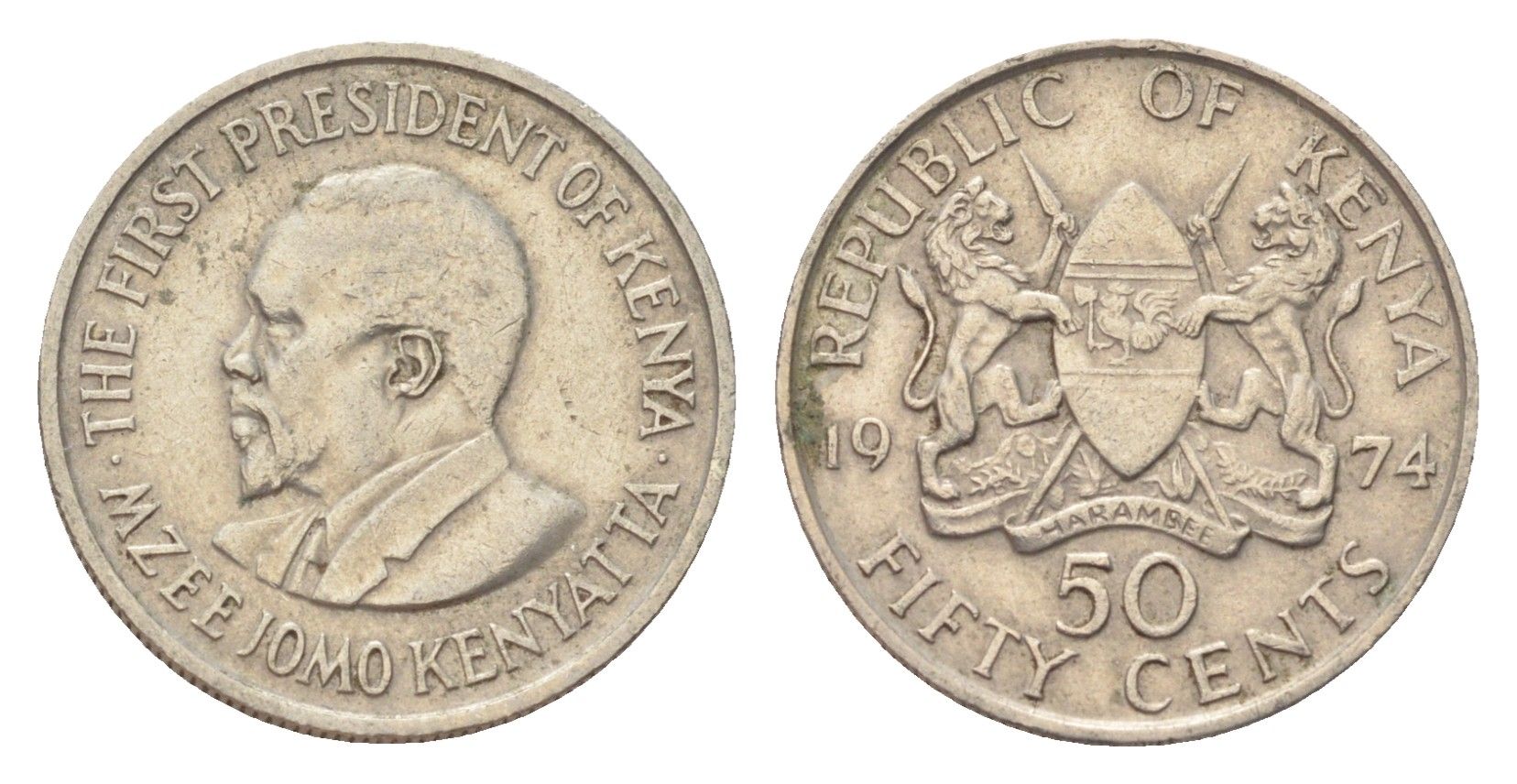 Кения 50 центов 1974 Джомо Кениата KM 13 медно-никель 4702-815