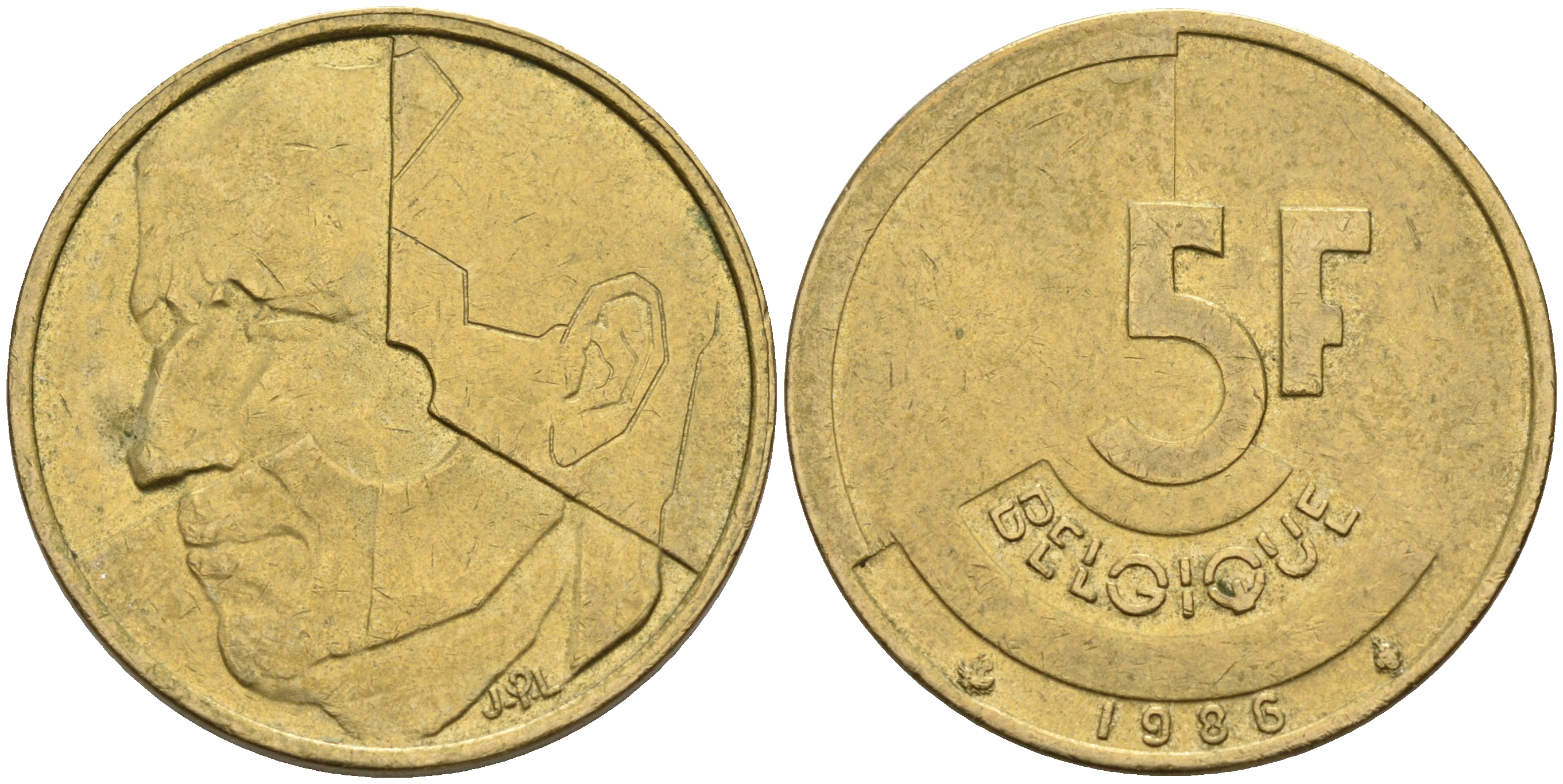 Бельгия 5 франков 1986 Belgique KM 163 алюминиевая бронза    4187-522