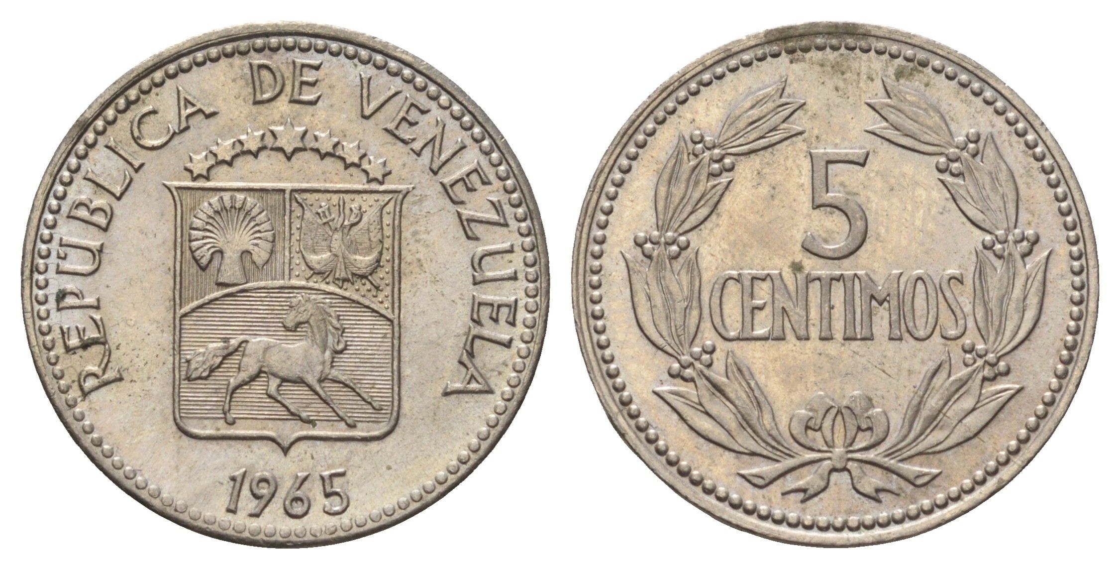 Венесуэла 5 сентимо 1965 Y 38.2 медно-никель UNC 4173-662