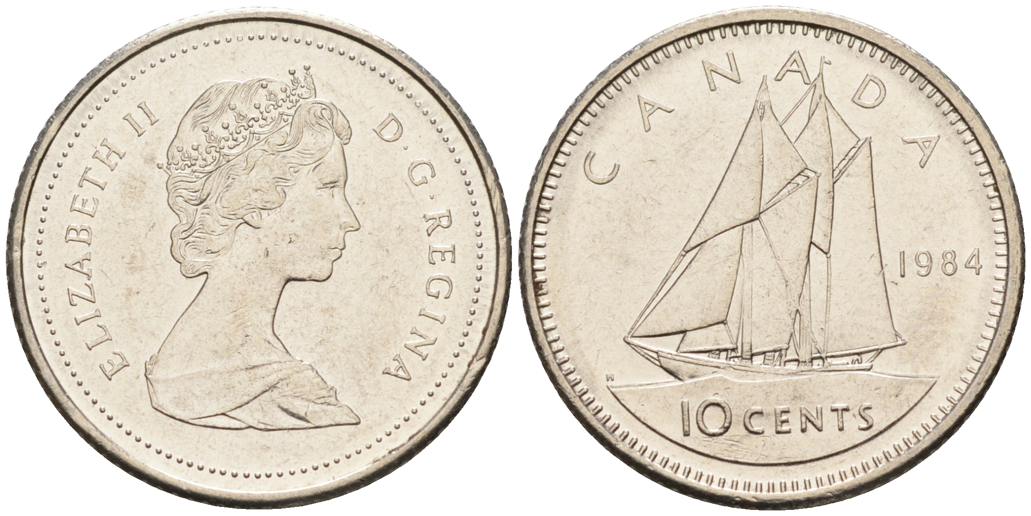 Канада 10 центов 1984 Елизавета II, парусник KM 77.2 никель    4147-363