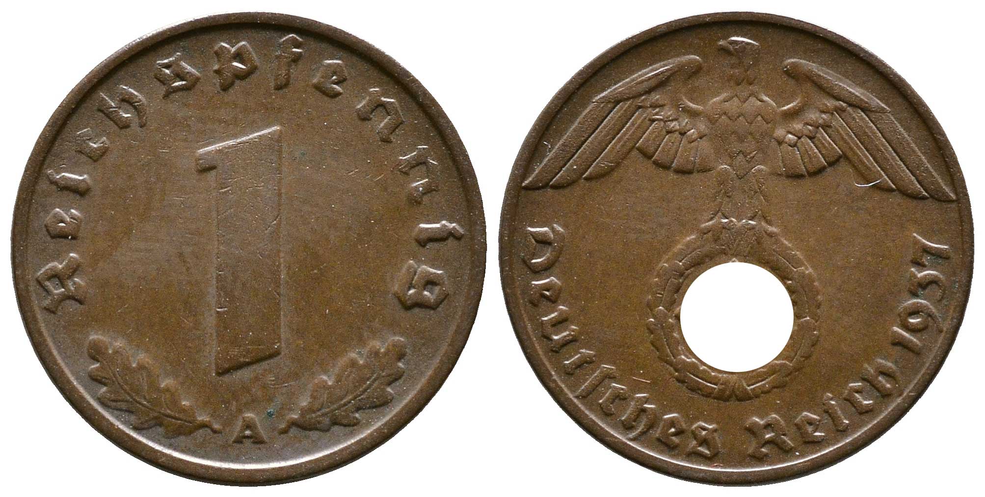 Германия 1 рейхспфенниг 1937 A KM 89, J. 361 бронза    220-213