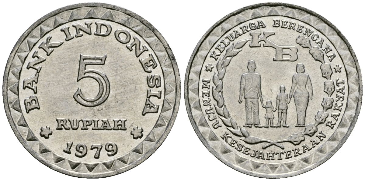 Индонезия 5 рупий 1979 FAO, планирование семьи KM 43 алюминий 4138-1233