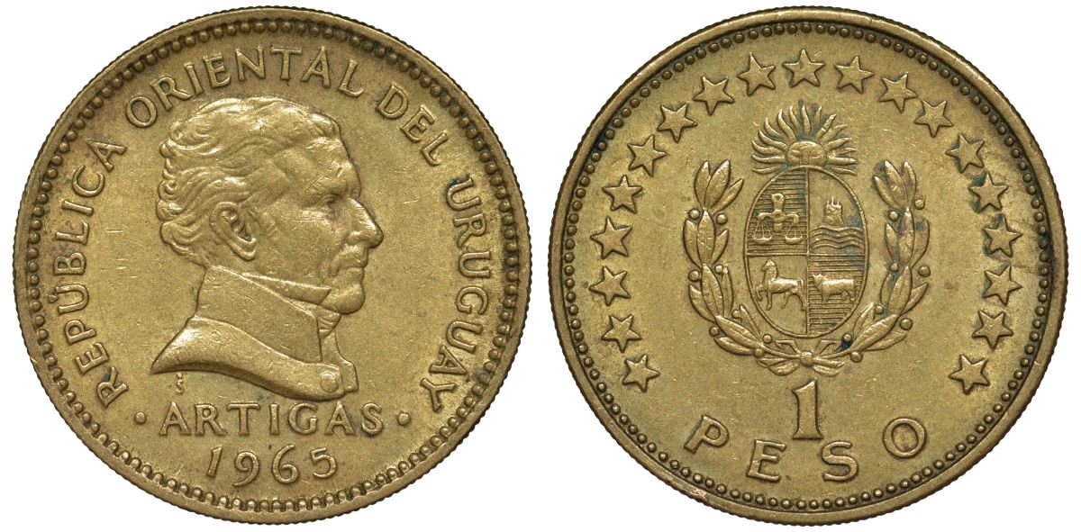 Уругвай 1 песо 1965 KM 46 алюминиевая бронза 106-846