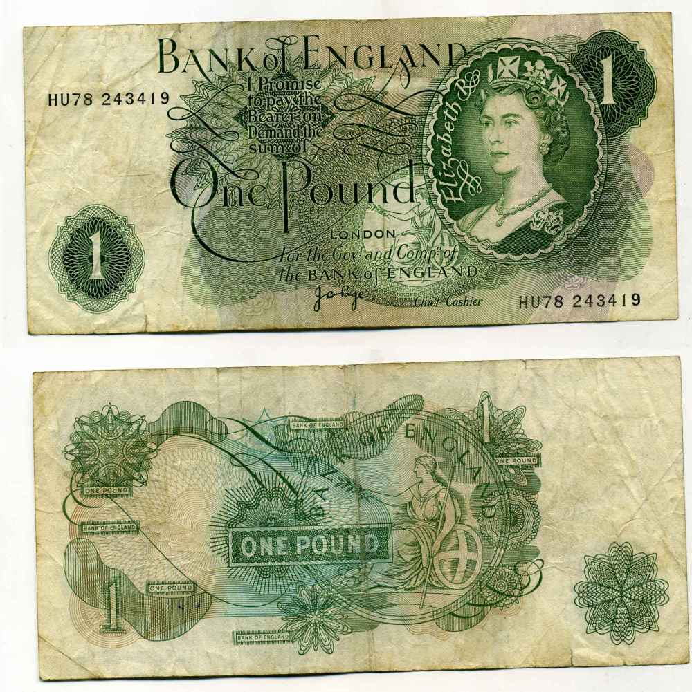 АНГЛИЯ 1 ФУНТ 1970-1977 ПОДПИСЬ PAGE Pick 374g бумага 8589-22-1-2