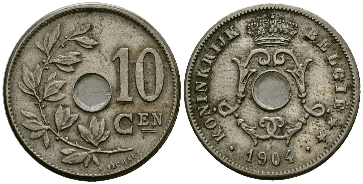 Бельгия 10 сантимов 1904 Belgie KM 53 медно-никель 4172-1211