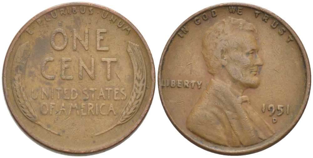 США 1 ЦЕНТ 1951 D, ЛИНКОЛЬН KM А132 медь цинк 218-557