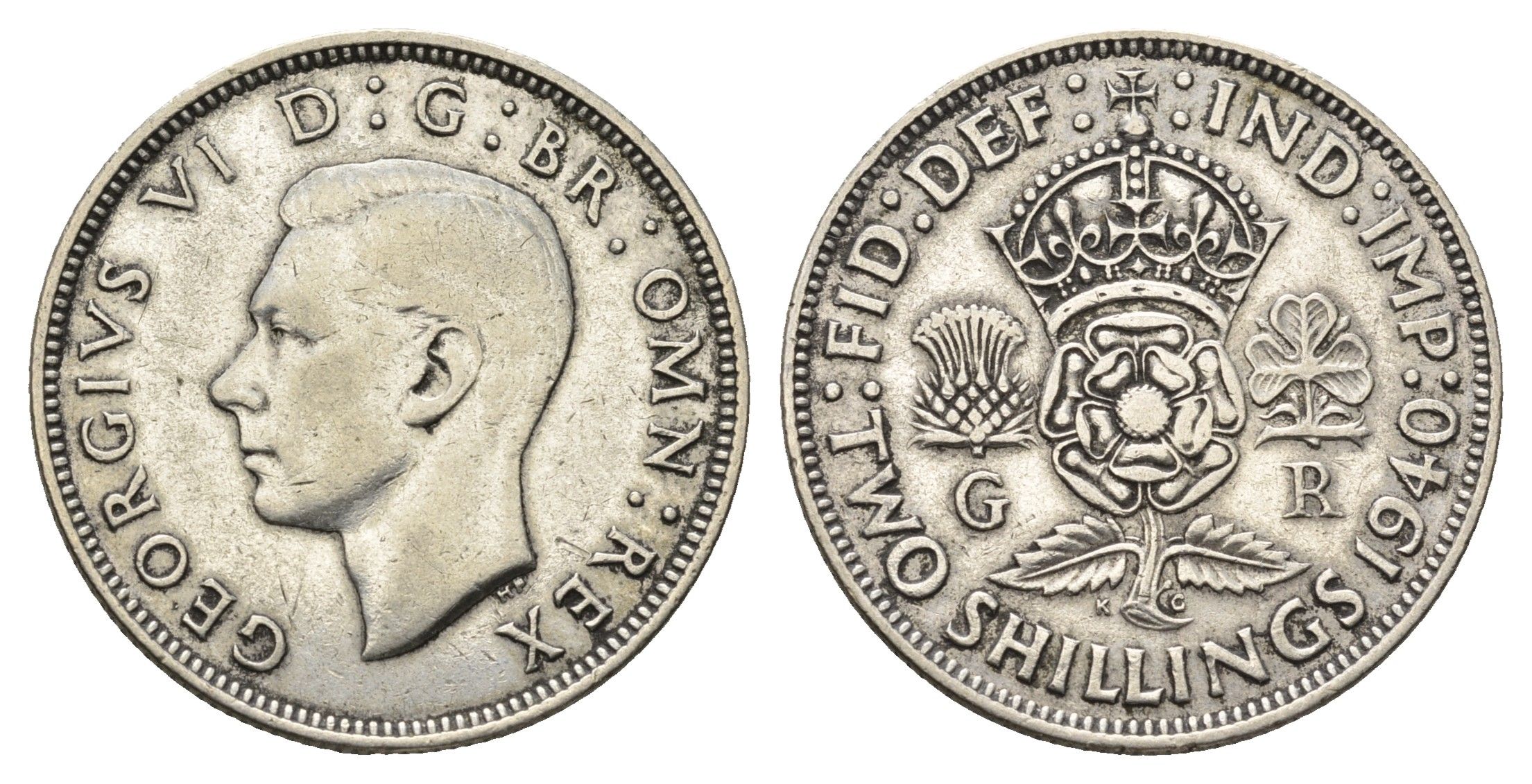 Великобритания 2 шиллинга (флорин) 1940 Георг VI (1936-1952) KM 855, Spink 4081 серебро 4691-711