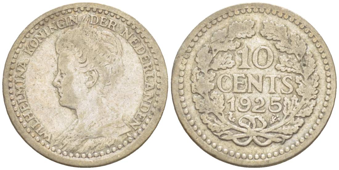 Нидерланды 10 центов 1925 Вильгельмина (1890-1948) KM 145 серебро 4532-1161