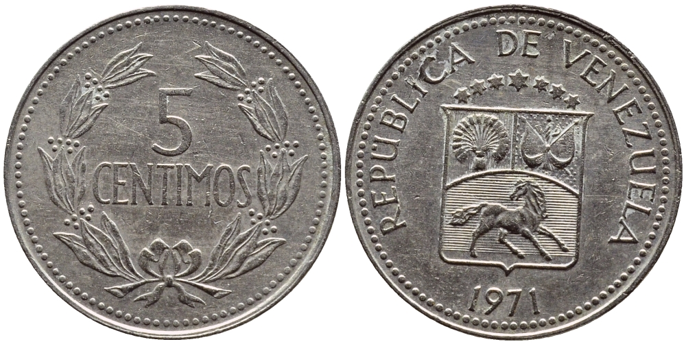 Венесуэла 5 сентимо 1971 KM 38.3 медно-никель 4392-931