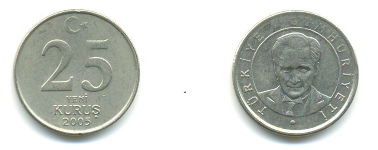 ТУРЦИЯ 25 КУРУШ 2005 KM 1167 медь никель цинк 176-1036
