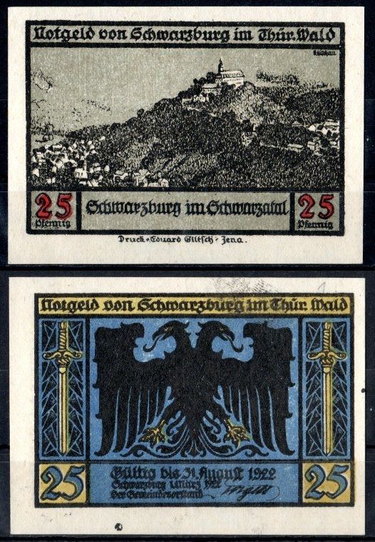 Шварцбург (Тюрингия) 25 пфеннигов 1922 Mehl Grabowski 1208.2-1/7 бумага UNC (пресс) 7553-15-2-1